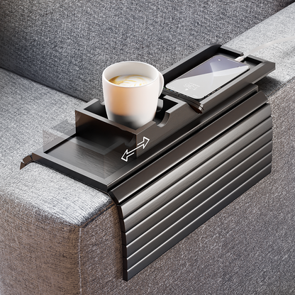 Bestjing Bamboo Sofa Armrest Tray - Couch Arm Tray with Detachable Couch Cup Holder Tray - Anti-Slip Foldable Sofa Table Tray - Cup Holder Tray for Drinks Cup Cellphone Remote Snacks