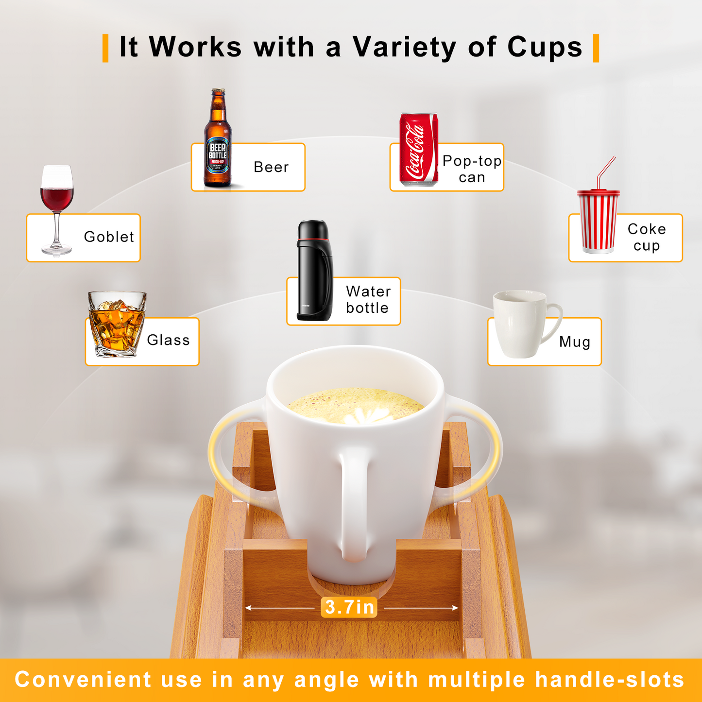 Bestjing Bamboo Sofa Armrest Tray - Couch Arm Tray with Detachable Couch Cup Holder Tray - Anti-Slip Foldable Sofa Table Tray - Cup Holder Tray for Drinks Cup Cellphone Remote Snacks