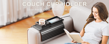 Bestjing Bamboo Sofa Armrest Tray - Couch Arm Tray with Detachable Couch Cup Holder Tray - Anti-Slip Foldable Sofa Table Tray - Cup Holder Tray for Drinks Cup Cellphone Remote Snacks